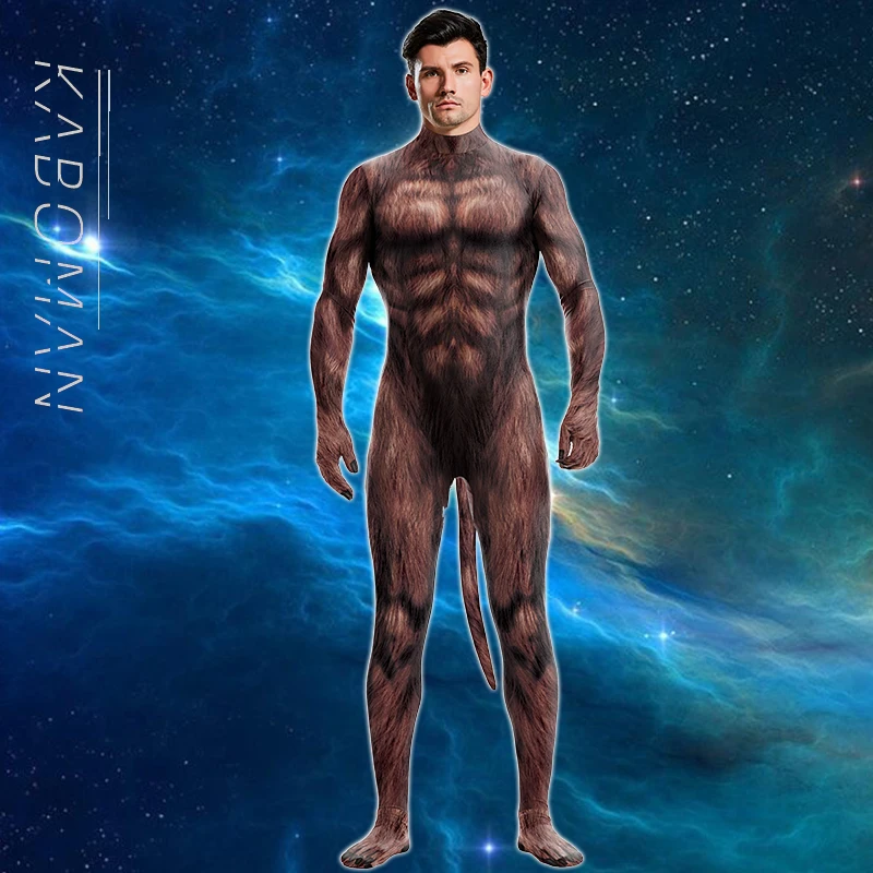 Cosplay Costume Zawaland Animal Wolf 3D Print Petsuit Tail Furry Cosplay Costume Full Cover Crotch Zipper Jumpsuit Men Zentai Bodysuit