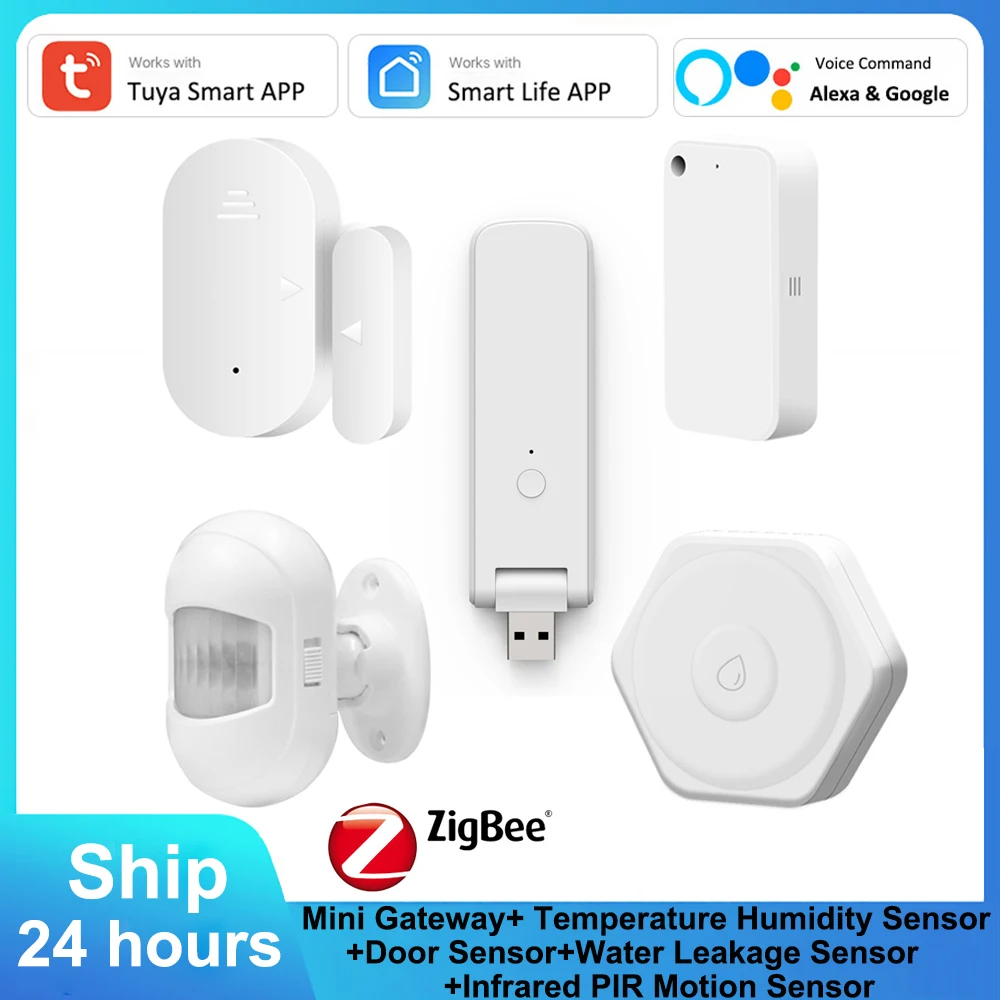 

Tuya Mini Zigbee Gateway USB Bridge Control PIR Infrared Temperature Humidity Window Door Sensor Alexa Google Security System
