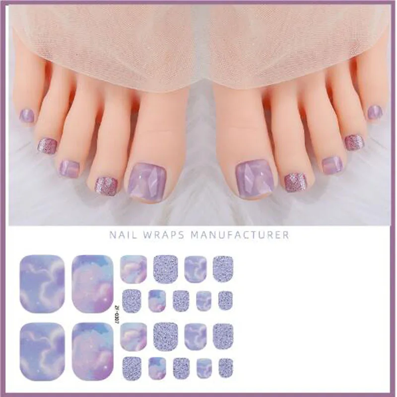 3D Toe Nail Stickers Diamond Pearl Glitter Girls Foot Nail Wraps DIY Adhesive Full Cover Fake Nail Patch Manicure Polish Decals