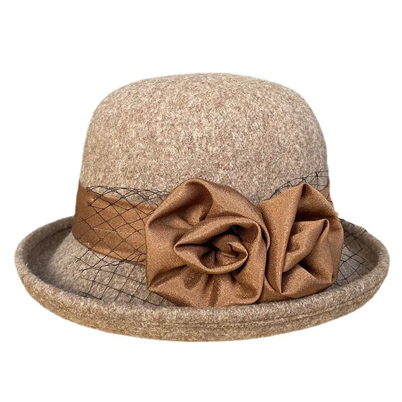 

Fedora Hat Women's Elegant Vintage Wool Felt Ladies Hat Autumn Winter Dome Wedding Church Jazz Top Hat Bowknot Female Bowler