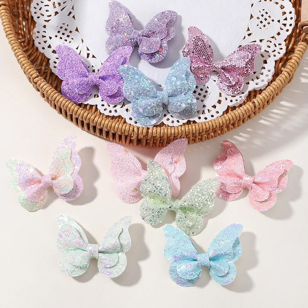 2/4/5Pcs Girls Cute Sequins Double Butterfly Hair Clip Bow Hairpins DIY Headwear Bow Decor Hairgrip Toddler Hair Accessories