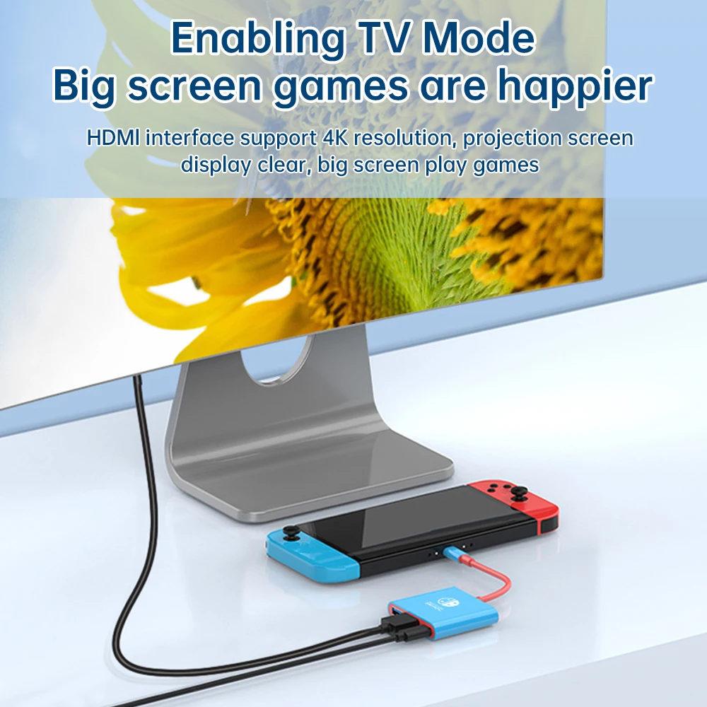 스위치 도크용 HD-MI USB 3.0 허브 어댑터, USB C 스플리터, TV 휴대용 도킹 스테이션, 닌텐도 노트북 PC 아이패드 맥북 에어용, 4K