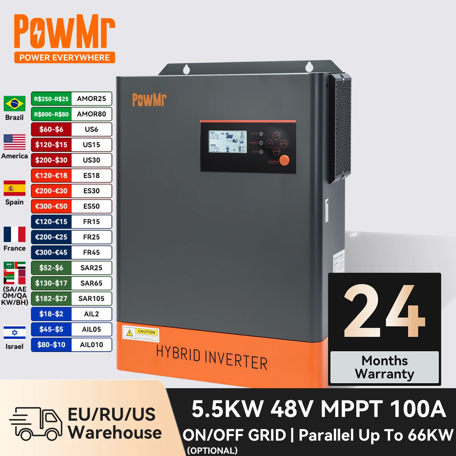 PowMr 5.5KW Solar Hybrid Inverter ON OFF Grid MPPT 100A