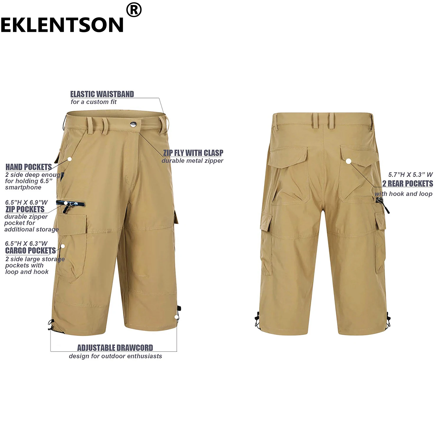 EKLENTSON Men'S Cargo Shorts Quick Dry Lightweight WaterProof 7 Pockets 3/4 Pants For Hiking Athletic Shorts Workout