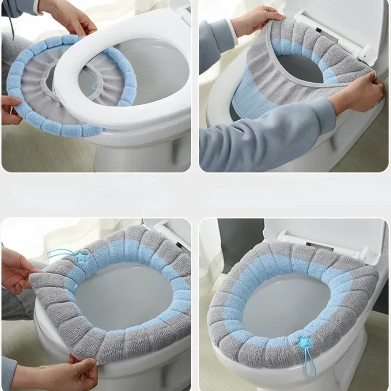 Winter Warm Toilet Seat Cover Mat Bathroom Toilet Pad Cushion with Handle Thicker Soft Washable Closestool Warmer Accessories 3