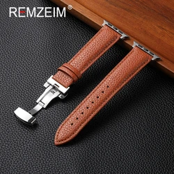 Premium Leather Smartwatch Band with Butterfly Buckle Replacement Strap - 42 44 45 49 S10 - 46MM (Light Brown)