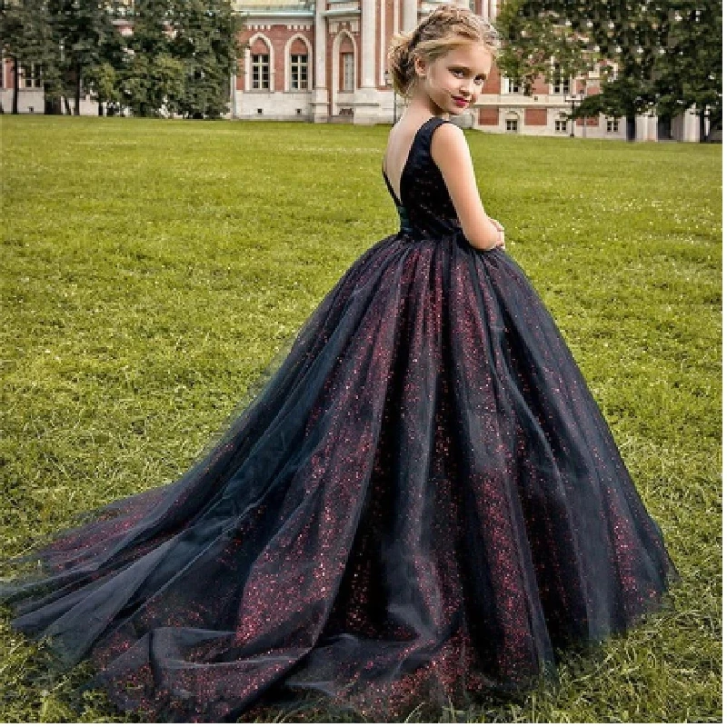 

New Flower Girl Dress For Wedding Fuchsia 3D Flowers Princess Party Gown Luxury Ball Little Girls Pageant First Communion