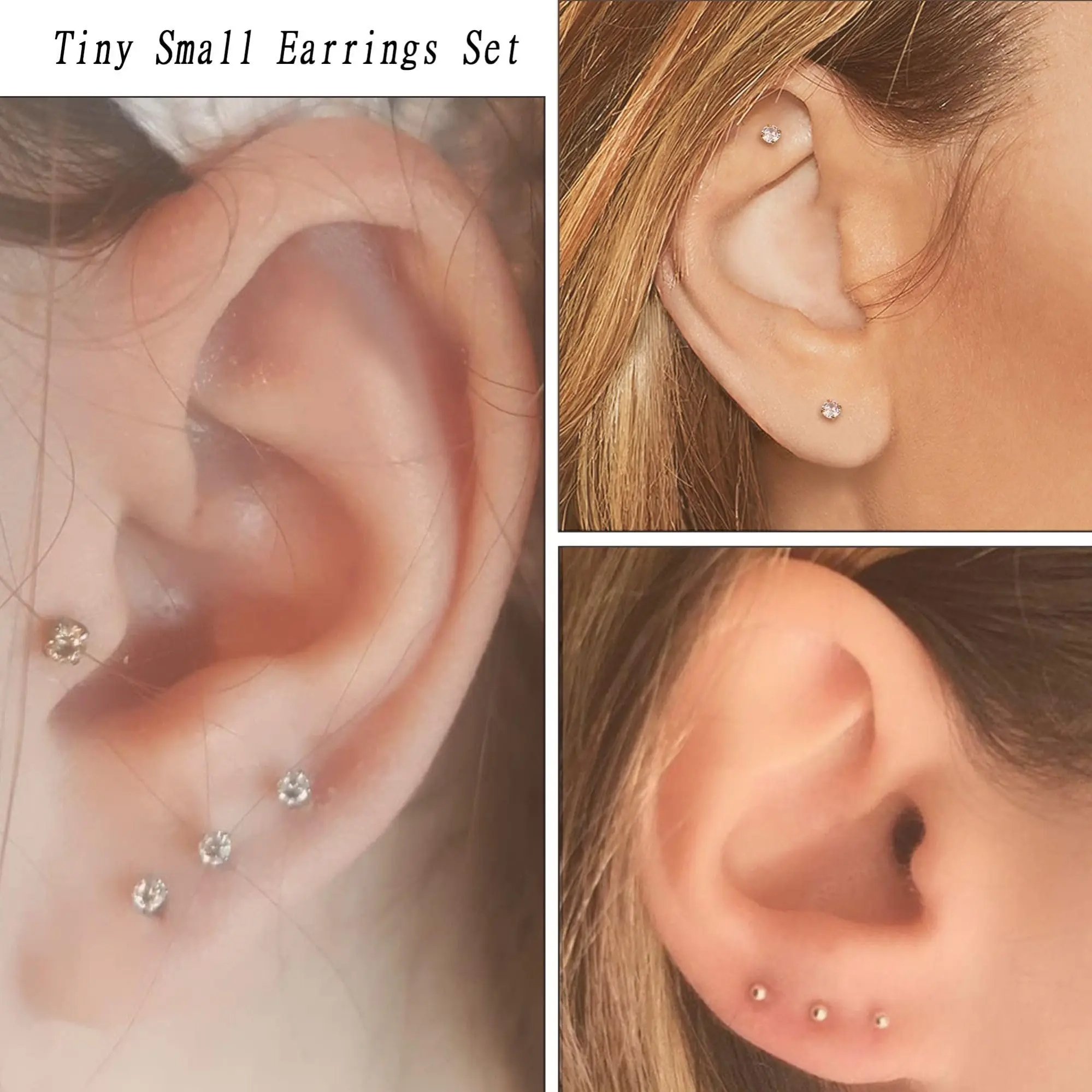 15 Pairs Tiny Surgical Steel Gold Stud Earrings, Comfortable Screw Back Flat Back Earrings with CZ Dot Ball Stones, 2mm, 20G 3
