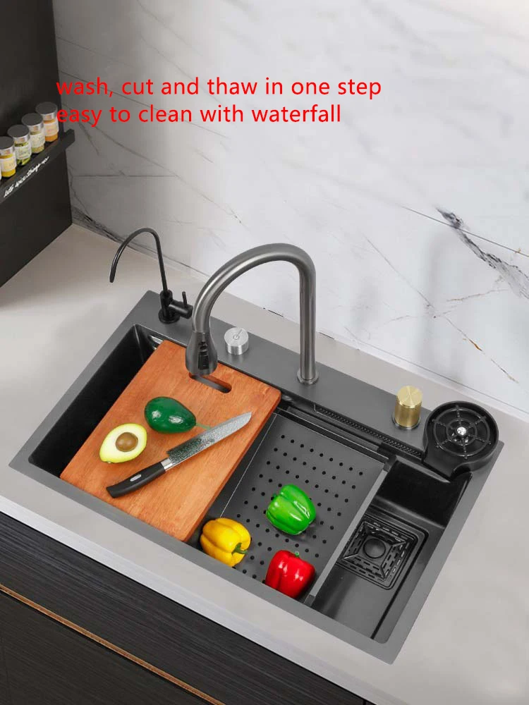 Nano Stepped Sink 304 Stainless Steel Vegetable Wash Basin High PressureCup Washer Coffee Shop Wine Bar Sink Kitchen Sink 6
