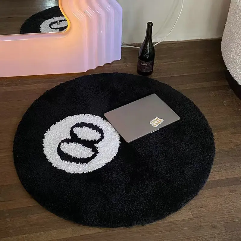 

3D Billiards 8 Ball Rug Round Tufting Soft Chair Pad Anti-slip Bathroom Floor Mat Kids Bedroom Decor Retro Black No. 8 Carpet