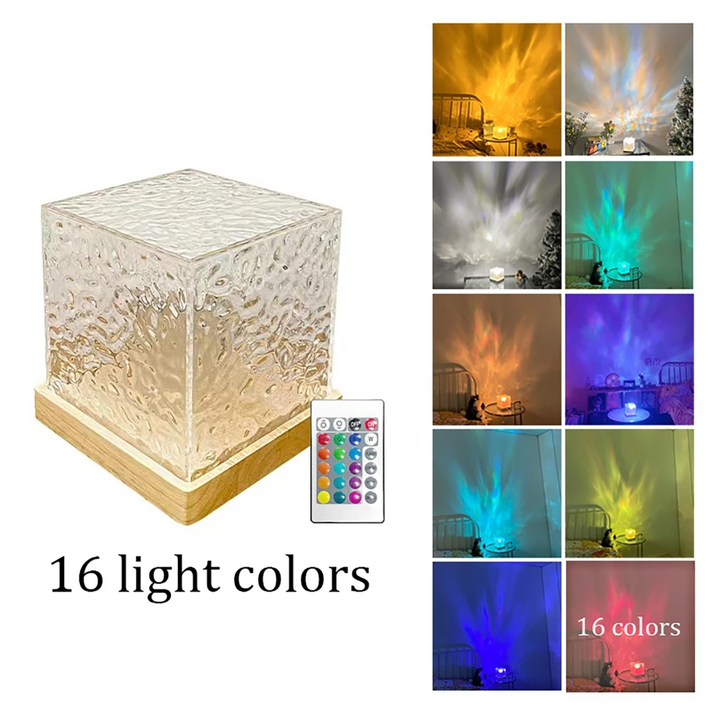 

Crystal Lamp Water Ripple Projector USB Night Light 3/16 Types Changeable Color Creative Atmosphere Light for Home Decor