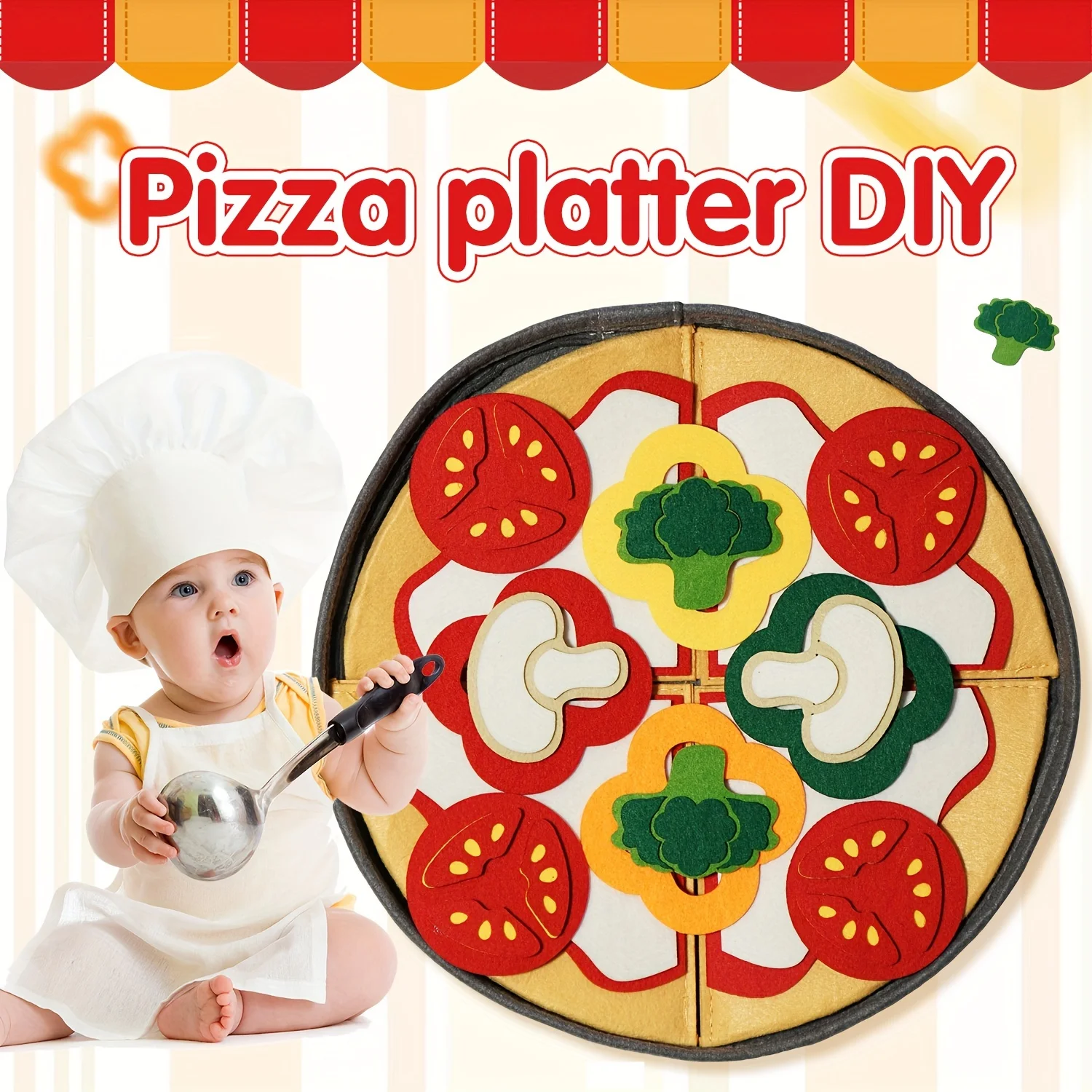 41-Piece/SET Felt Pizza Playset For Kids-Interactive Kitchen Toy Set For Boys & Girls, Birthday Christmas Gift Ages 3-6