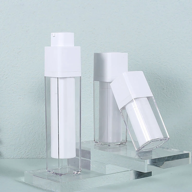 15ml 30ml 50ml Four Square Lift and Rotate Vacuum Bottle Essence Lotion Bottle Cosmetic Dispenser Press Type Airless Pump Bottle