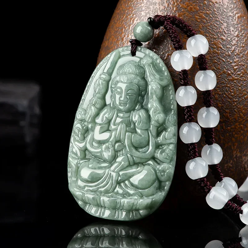 

A-grade Jade Beans Eight Guardian Gods Pendant Guanyin Bodhisattva Twelve Zodiac Necklace Life Natural Buddha Men Female Amulets