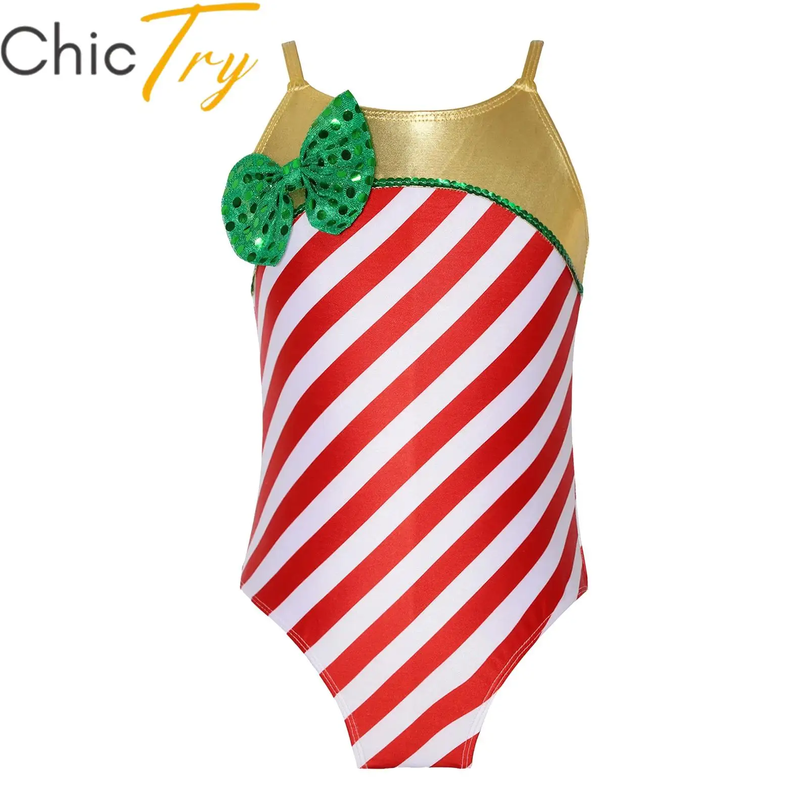 

Kids Girls Elf Christmas Costume Xmas Santa Leotard Shiny Bowknot Bodysuit Gymnastics Ballet Dance Stage Performance Costume