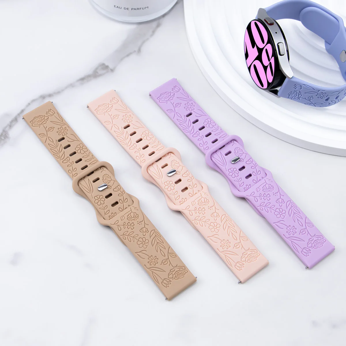 Floral Engraved Silicone Sport Strap