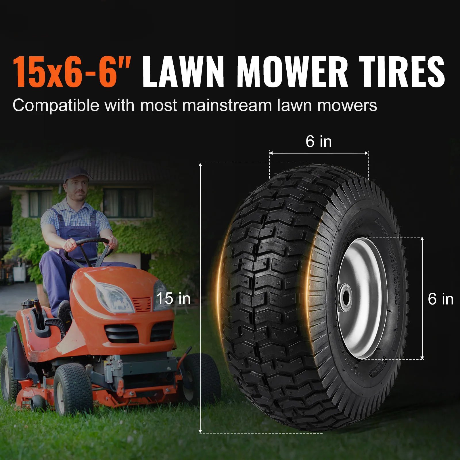 SucceBuy Lawn Mower Tires Turf Pneumatic Tires 2-Pack Tire and Wheel Assemblies 16 PCS Adapters for Riding Mowers Lawn Tractors