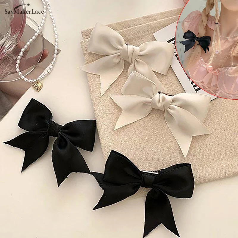 

1pcs Fashion Satin Bow Hair Clips For Girls Kawii Elegant Barrettes Cute Hair Accessoires Ribbon Woman Hairpins Hairgrip