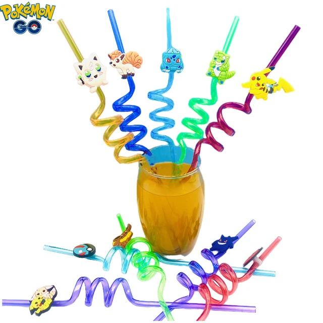 Pokemon Anime Straw Children Birthday Party Supplies Cartoon Reusable  Plastic Straws Multi-function Milkshake Ice Drinks