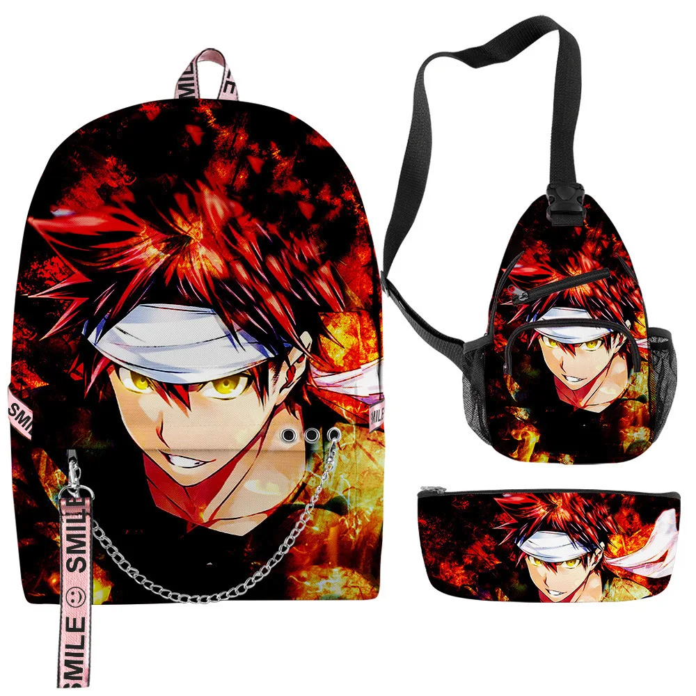 

Popular Food Wars Shokugeki No Soma 3D Print 3pcs/Set Student School Bags multifunction Travel Backpack Chest Bag Pencil Case