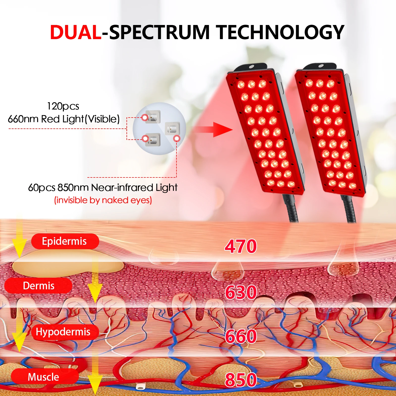 Red Light Therapy Lamp Double Heads LED Infrared Light 850nm Near Infrared Device Pain Relief Skin Care Beauty Instrument