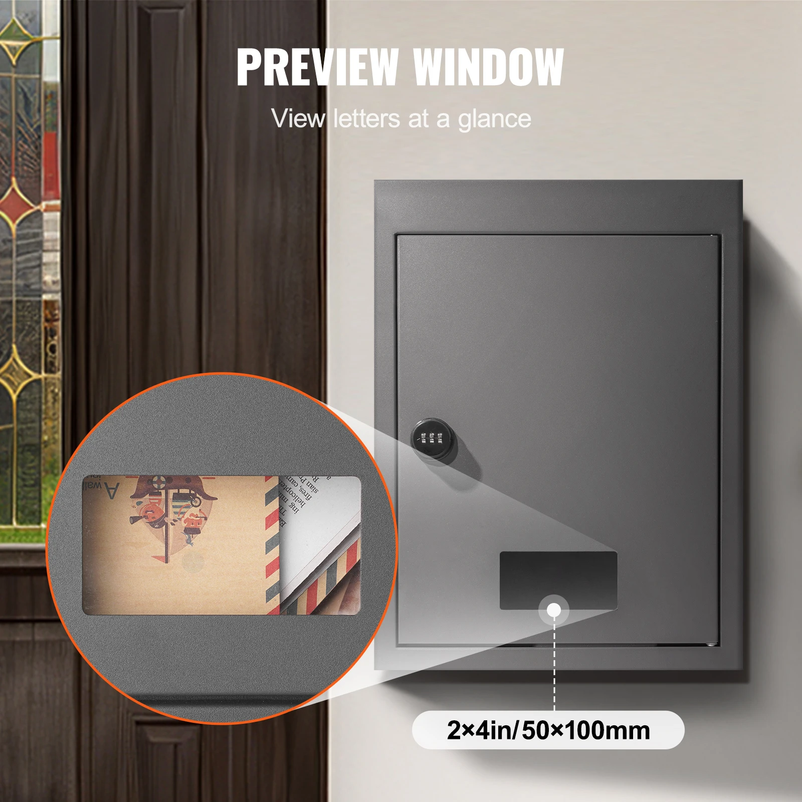 Through The Wall Drop Box Heavy Duty Steel Through the Wall Mailbox with 2.8-7.9" 13" Combination Lock Mail Drop Box