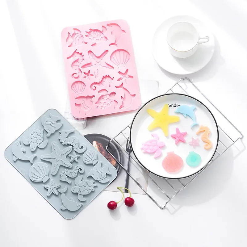 Lovely Shell Starfish Silicone Chocolate Mold Fish Dolphins Fondant Cake DIY Decorating Tools Clay Resin Art Moulds Kitchen Tool
