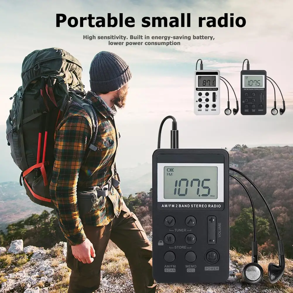 Portable Radio Mini Pocket Radio Headphone USB Rechargeable AM/FM Full Band For Outdoor Cycling GYM Running Walking