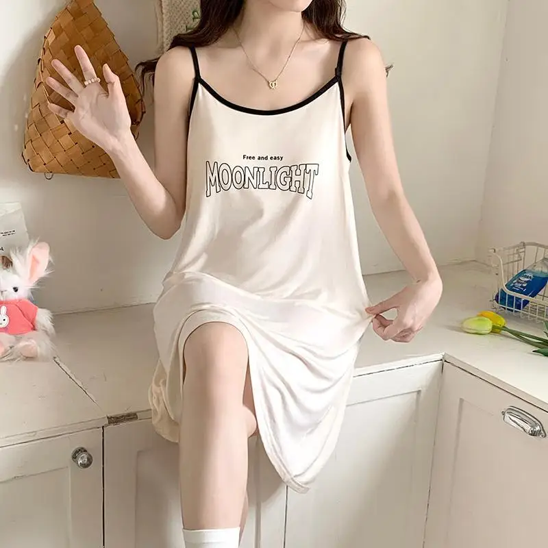Women Nightgowns Women Nightdresses Sleeping Dress 150kg Extra Large Size Sweet Suspender Nightdress Women's Loose Home Clothes Summer Thin Pajama Can Be Worn Outside Loungewear