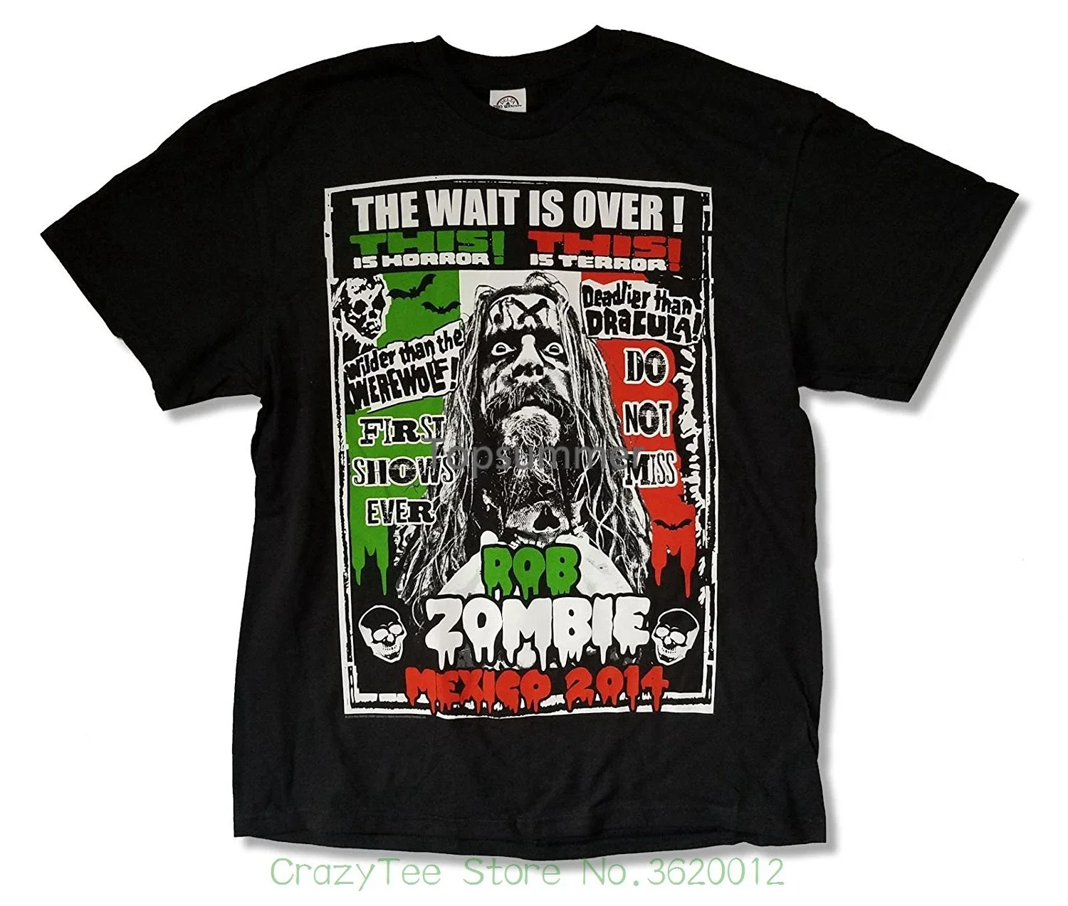 

T Shirt O-Neck Fashion Casual High Quality Print T Shirt Rob Zombie Mexico 2014 Tour Black T Shirt