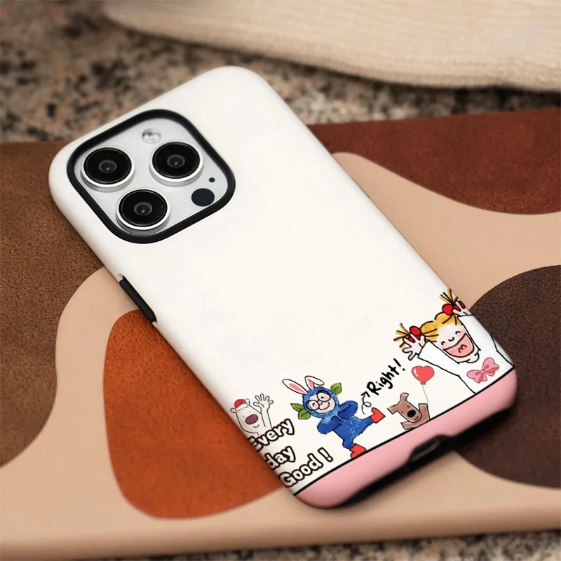 Cartoon Lovely Girl 2-in-1 Protective Phone Case with Film Shell