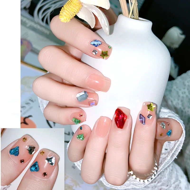 Handmade Diamond Candy False Nails Short Fingernail Tips Reusable Press