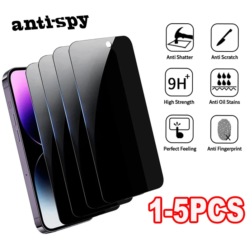 

1-5Pcs Full Cover Privacy Screen Protectorfor IPhone 15 14 13 12 11Pro Max Anti-spy Tempered Glass for IPhone X XS Max XR