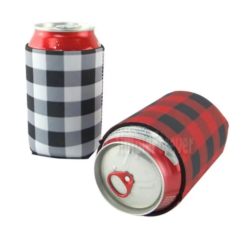 Red alo Check Cooler Bag Blanks Neoprene Black Red Plaid Can Covers Wedding Gift Tin Wraps