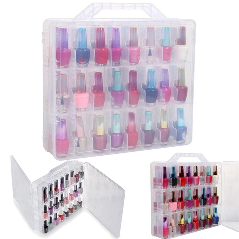 48 Cells 2 Layer Nail Polish Organizer Portable Clear Nail Supplies Needlework Storage Box Adjustable Storage Case 5