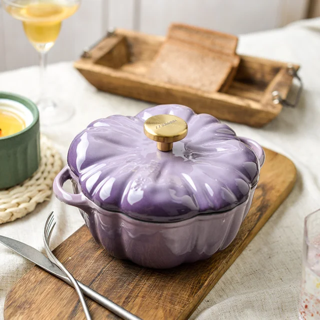 Purple Pumpkin Dutch Oven Enameled Cast Iron Soup Pot With Lid