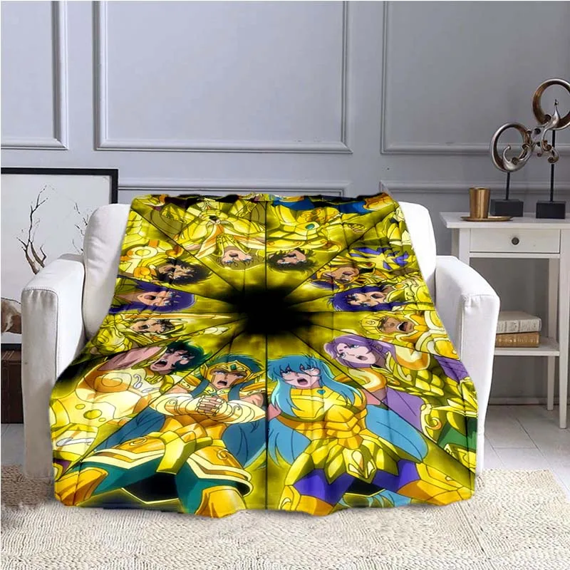 

Мягкое теплое одеяло с принтом золотых персонажей нимации S-saint seiya, незаменимое портативное одеяло для дома и путешествий