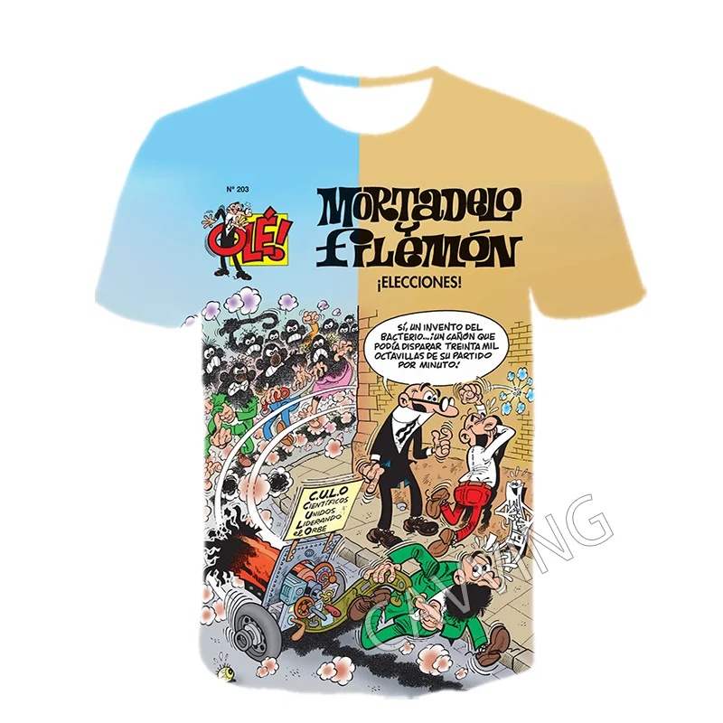 Stylish 3D Print Mortadelo y Filemón Graphic Casual T-Shirts - Unisex Harajuku Hip Hop Tops