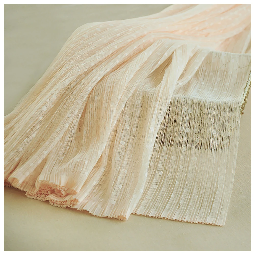 

Fine Pleated Mesh Fabric 2 Meters Apricot Ruffled Polka Dot Wrinkled Tulle Fabric for Dress Craft Sewing Materials M37F6