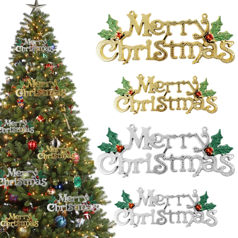 

"Merry Christmas" Laser Cut PVC Slice Handcraft Letter Carving PVC Crafts Hanging Ornaments Home Christmas Decoration