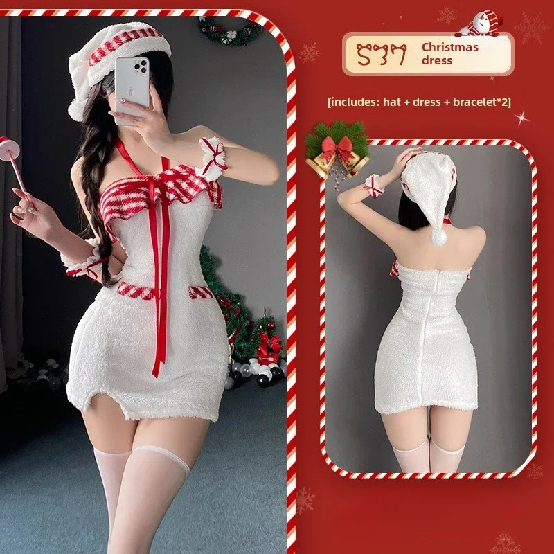 Christmas Sexy Plush Bunny Girl Uniform Cosplay Sexy Costumes Velvet New Year Red Dress Nightdress Role Play Outfits Underwear