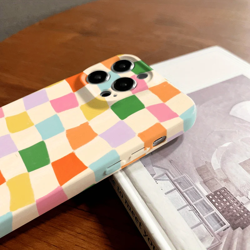 Vibrant Plaid Glossy Film Hard Phone Case