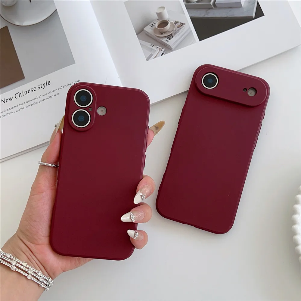 Wine Red Liquid Silicone Soft Shockproof Phone Case - Solid Color Cover