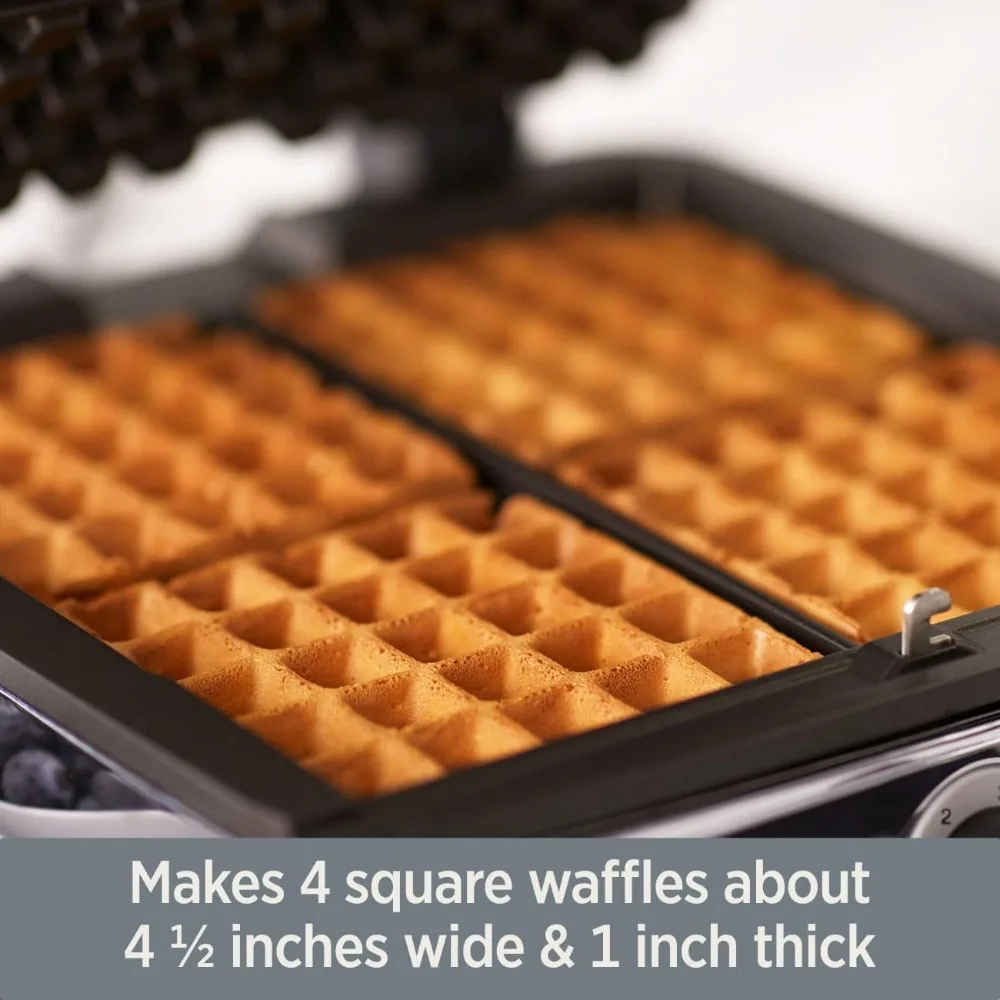 Electrics Stainless Steel Waffle Maker 4 Section Nonstick, Upright Storage 1600 Watts 6 Browning Levels, 2