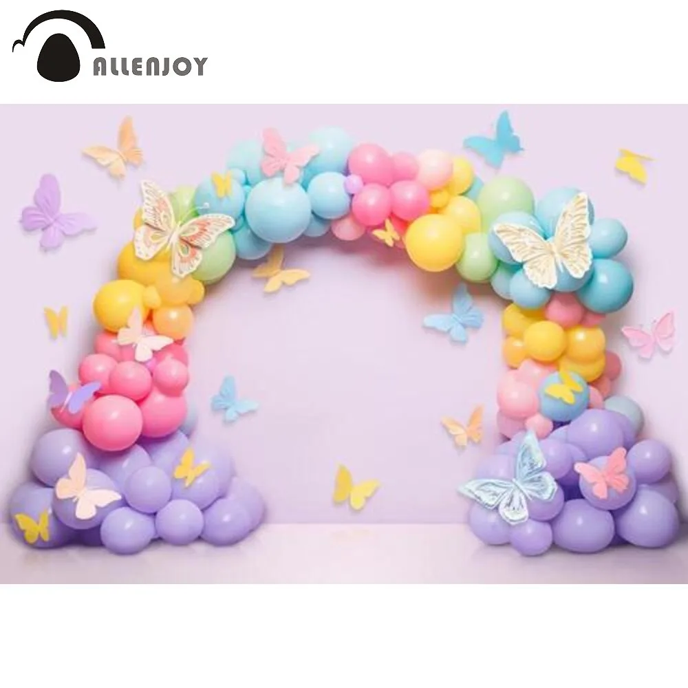 

Allenjoy Pastel Butterfly Balloon Arch Birthday Photography Backdrop Purple Cake Smash Portraits Photo Props 1st birthday Banner