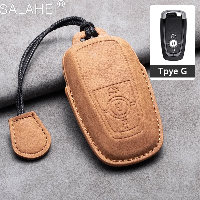

Leather Car Smart Remote Key Case Cover For Ford Fusion Mustang Explorer F150 F250 F350 EcoSport Edge S-MAX Ranger Accessories