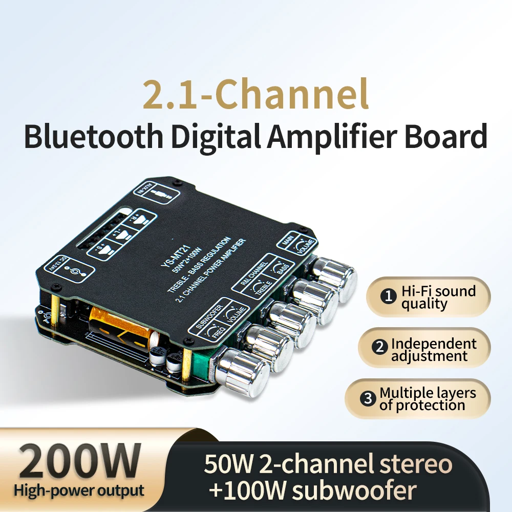 2.1 채널 블루투스 호환 앰프 보드 50W×2+100W 서브우퍼 하이파이 오디오 USB AUX DIY 스피커 파워 앰프 YS-MT21