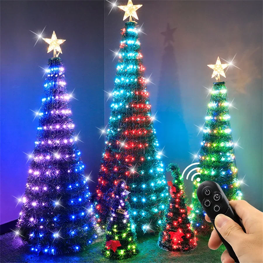

1,5 м 1,8 м 2,1 М RGB искусственная Рождественская елка уличное Рождественское украшение 16 цветов Светодиодная подсветка Искусственная елка декор с дистанционным управлением