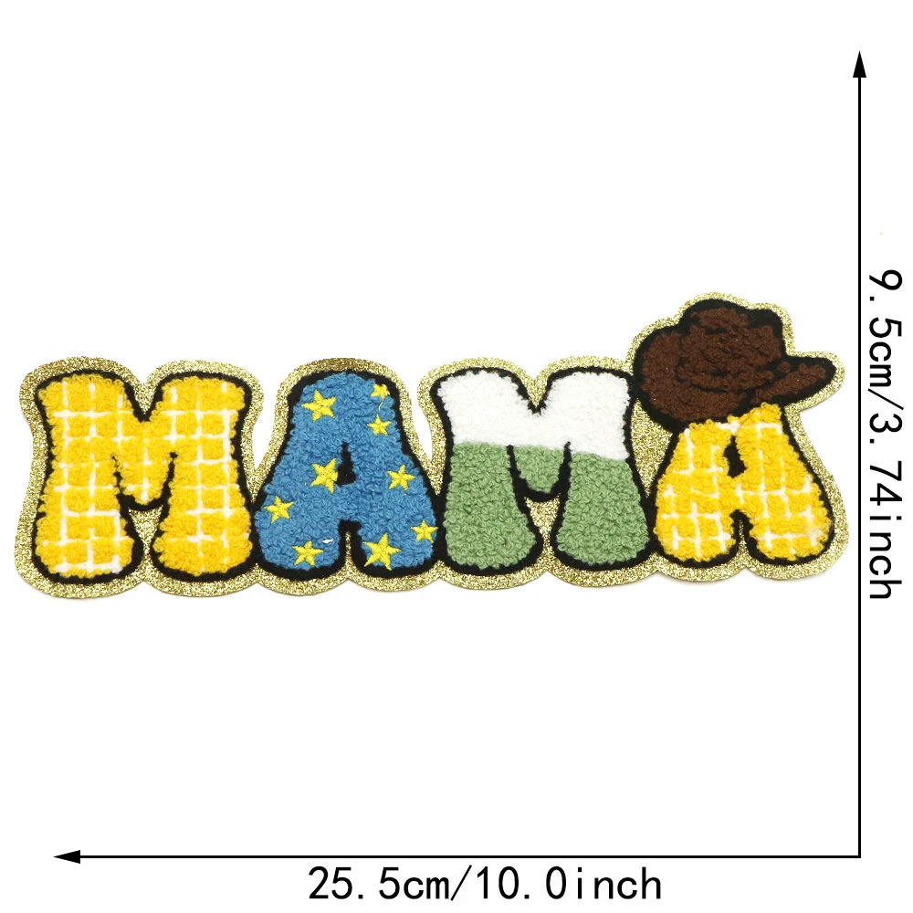 1PC Mama Patch Eisen auf Chenille Patches Stoff Patches Nähen auf Applikation Gestickte Abzeichen für Kleidung Jeans Hüte Dre – Detail 9