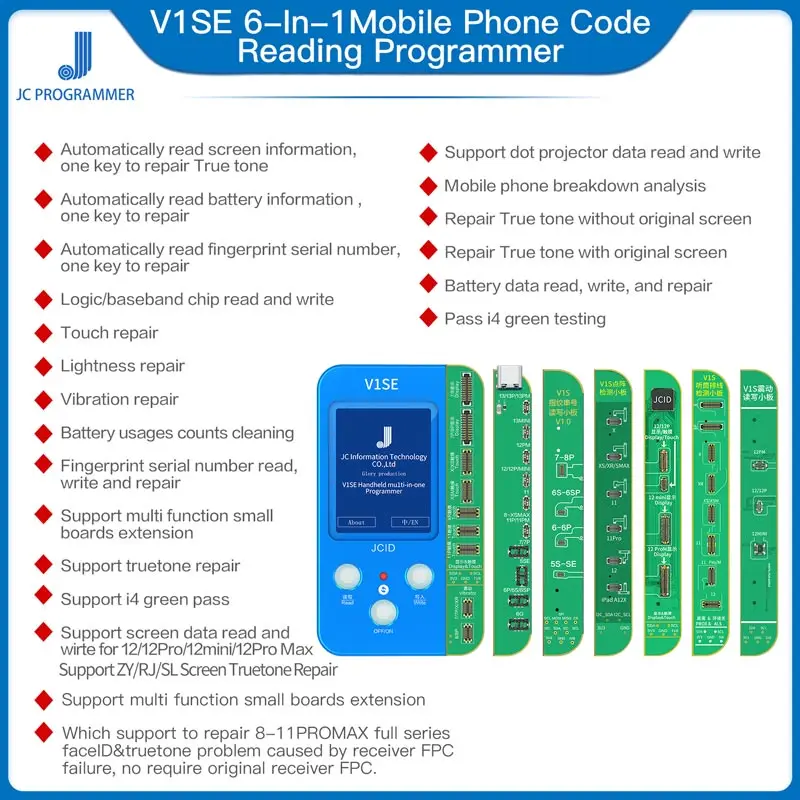 

Тестер JC V1SE для 7 8 Plus X XS 11Pro max, инструмент для ремонта, светильник, сенсор, True Tone, яркость, сканер отпечатков пальцев, для чтения и записи